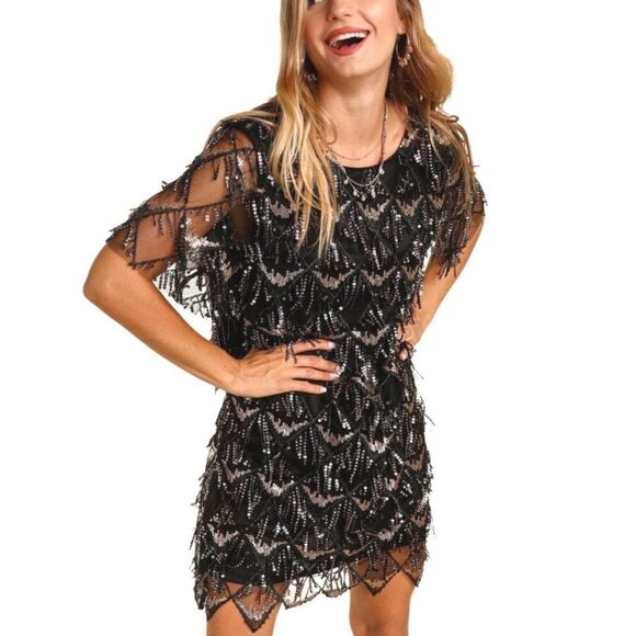 Endless Rose Dresses & Skirts - Endless Rose Black & Silver Sequin Fringe Ultra Mini Party Dress Womens S